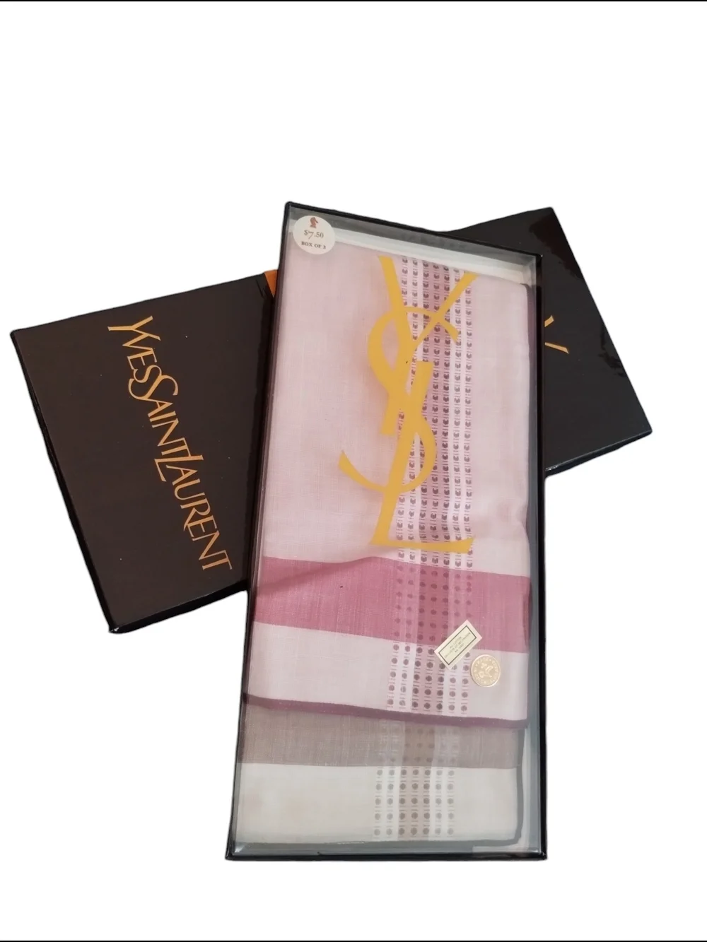 Vintage Yves Saint Laurent Men's Handkerchief Boxed Set Lot of 2 Cotton 17½ x 17